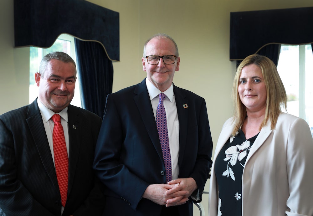 Andrew Cassells, Director: Sustainability and Environment is welcomed to Newry, Mourne and Down District Council by Committee Chair, Councillor Oonagh Magennis and Vice Chair, Councillor Terry Andrews.