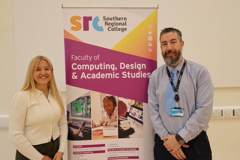 Kaitlin Murphy and Stephen Rogan, Head of Faculty for Computing, Design & Academic Studies at Southern Regional College