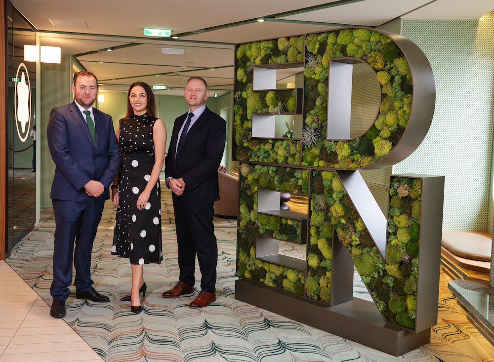 Group Managing Directors Conleth McConville and Naoimh McConville are pictured with Gary Annett, CEO MJM Marine at the announcement of $150m order book and 100 new jobs for the Newry based company