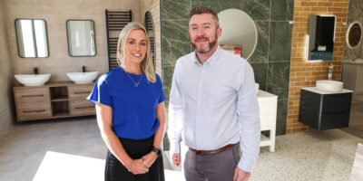 Peter Dunlop, Managing Director of Bathshack with Paula Owens, Senior Business Manager at Danske Bank at Bathshack’s new Shore Road showroom.