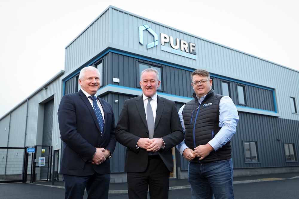 L-R) Alan McKeown, Executive Director of Business Growth, Invest NI, Economy Minister Conor Murphy and Pádraig Mallon, Chief Executive Officer, Pure Engineering Group